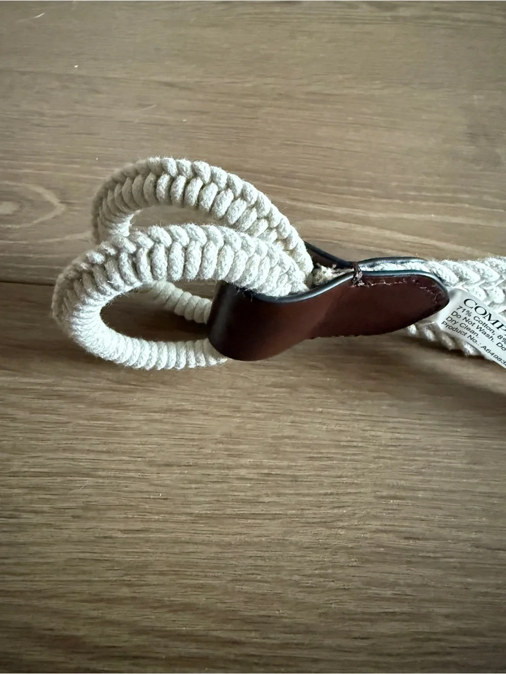 Women’s Woven Cotton Rope Belt with Brown Leather Accent - Cream - XL 44”